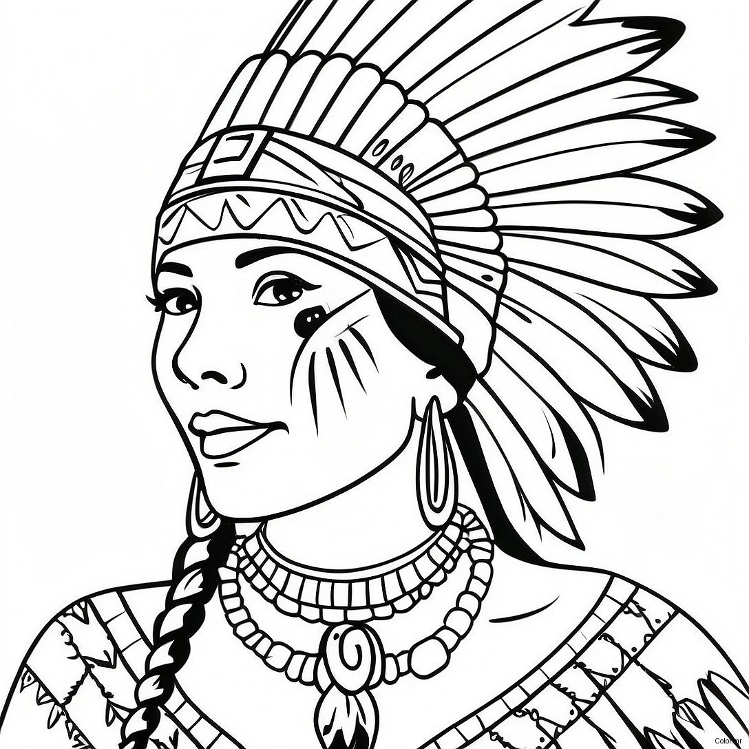 Beautiful Native American Woman In Traditional Dress Coloring Page 51725 43058