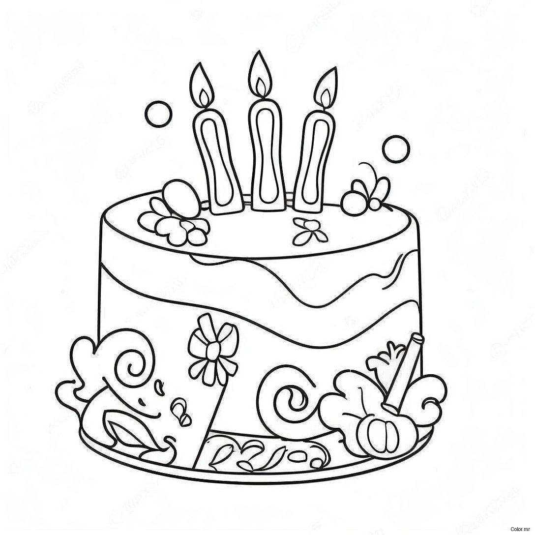Colorful 3rd Birthday Cake Coloring Page 29538 26637