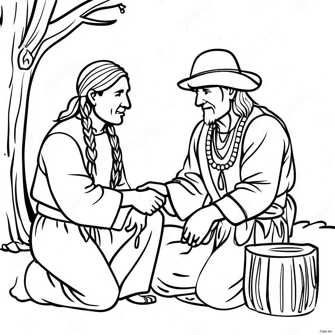 Jamestown Native American Interaction Coloring Page 35484 29521