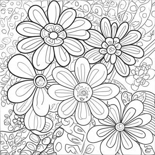 Levendige Pop Art Bloemen Kleurplaat 13278-11028