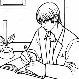 Light Yagami Schrijvend In Zijn Notitieboek Kleurplaat 15100-12489