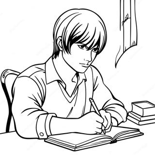 Light Yagami Schrijvend In Zijn Notitieboek Kleurplaat 15100-12491