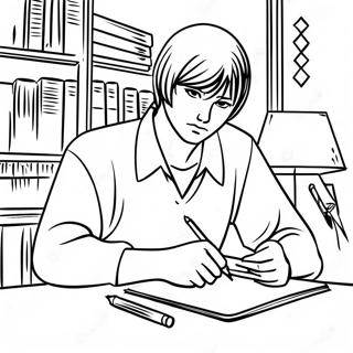 Light Yagami Schrijvend In Zijn Notitieboek Kleurplaat 15100-12660