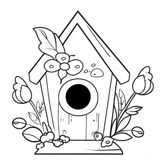 Schattig Vogelhuis Met Bloemen Kleurplaat 21063-19465