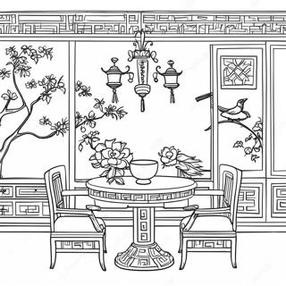 Elegante Chinoiserie Scene Kleurplaat 23434-21485