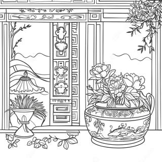 Elegante Chinoiserie Scene Kleurplaat 23434-21486