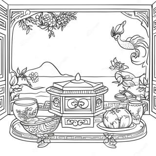 Elegante Chinoiserie Scene Kleurplaat 23434-21659