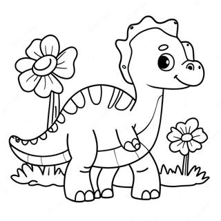 Schattige Brontosaurus Met Bloemen Kleurplaat 23634-21817