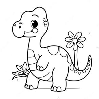 Schattige Brontosaurus Met Bloemen Kleurplaat 23634-21818