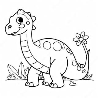 Schattige Brontosaurus Met Bloemen Kleurplaat 23634-21819