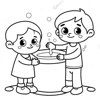 Schattige Kinderen Die Hun Handen Wassen Kleurplaat 25516-23496