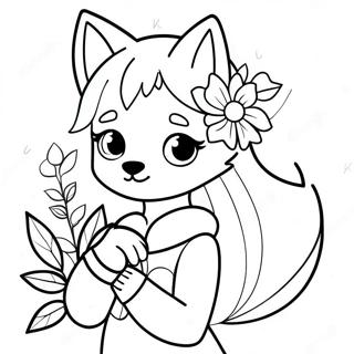 Schattige Kleurplaat Van Wolf Meisje Anime Met Bloemen 27925-25375