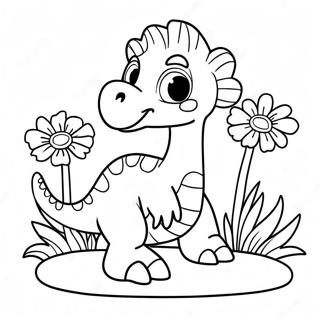 Schattige Therizinosaurus Met Bloemen Kleurplaat 28085-25502