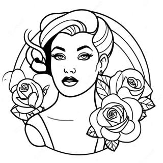 Tattoo Pin Up Meisje Met Rozen Kleurplaat 28586-25882