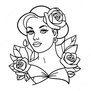 Tattoo Pin Up Meisje Met Rozen Kleurplaat 28586-25883