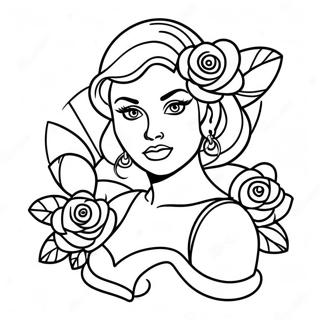 Tattoo Pin Up Meisje Met Rozen Kleurplaat 28586-25884