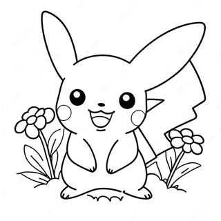 Schattige Pikachu Met Bloemen Kleurplaat 28697-25974