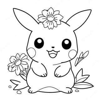 Schattige Pikachu Met Bloemen Kleurplaat 28697-25975