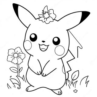 Schattige Pikachu Met Bloemen Kleurplaat 28697-25976