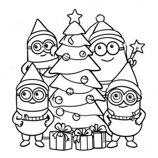 Feestelijke Minions Versieren Een Boom Kleurplaat 29558-26654