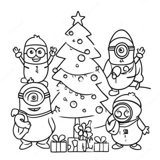 Feestelijke Minions Versieren Een Boom Kleurplaat 29558-26656