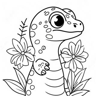 Schattige Leopard Gecko Met Bloemen Kleurplaat 29608-26695