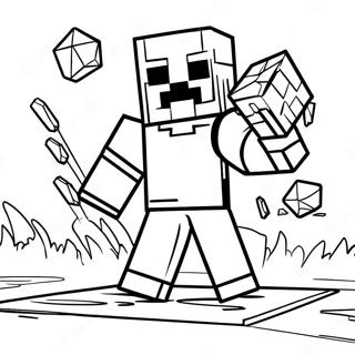 Minecraft Steve Met Diamant Pantser In Actie Kleurplaat 36675-30558