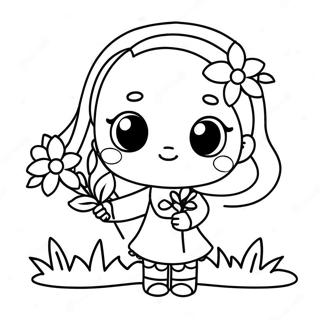 Schattig Kawaii Meisje Met Bloemen Kleurplaat 37426-31159