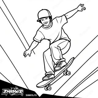 Kleurplaat Van Thrasher Skateboarder Die Trucs Uitvoert 39298-32628