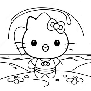 Schattige Hello Kitty Stranddag Kleurplaat 39448-32742