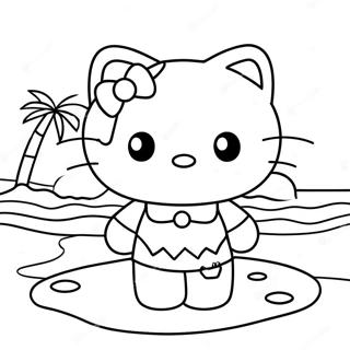 Schattige Hello Kitty Stranddag Kleurplaat 39448-32743