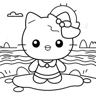 Schattige Hello Kitty Stranddag Kleurplaat 39448-32744