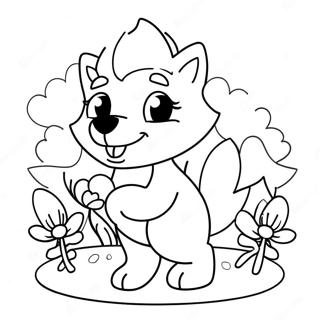 Speelse Kawaii Wolf Met Bloemen Kleurplaat 39648-32902