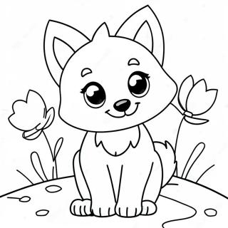 Speelse Kawaii Wolf Met Bloemen Kleurplaat 39648-32904