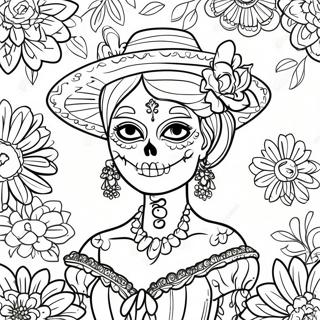 Kleurrijke Dag Van De Doden Catrina Kleurplaat 402-321