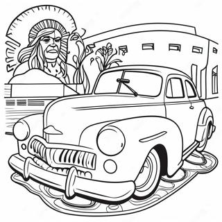 Chicano Kunst Met Klassieke Autos Kleurplaat 41009-34066