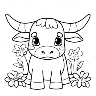 Schattige Texas Longhorn Met Bloemen Kleurplaat 43403-36122