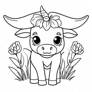 Schattige Texas Longhorn Met Bloemen Kleurplaat 43403-36123