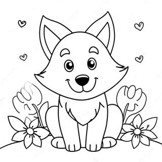 Schattige Anime Wolf Met Bloemen Kleurplaat 46004-38334