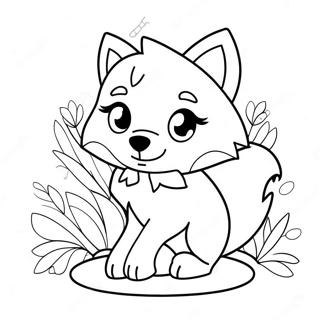 Schattige Anime Wolf Met Bloemen Kleurplaat 46004-38335