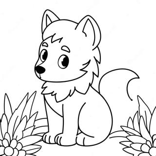 Schattige Anime Wolf Met Bloemen Kleurplaat 46004-38336