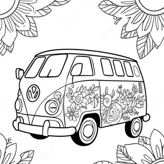 Kleurige Hippie Bus Met Bloemen Kleurplaat 48525-40317