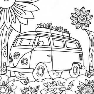 Kleurige Hippie Bus Met Bloemen Kleurplaat 48525-40320