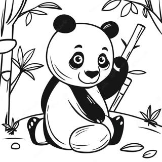 Schattige Panda Die Met Bamboe Speelt Kleurplaat 48875-40599