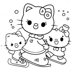 Schattige Hello Kitty Schaatsen Met Vrienden Kleurplaat 49205-40868