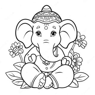 Schattige Ganesha Met Bloemen Kleurplaat 49815-41555