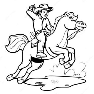 Cowboy Die Op Een Bucking Bronco Rijdt Kleurplaat 5033-4040