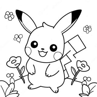 Schattig Meisje Pikachu Met Bloemen Kleurplaat 52186-43429