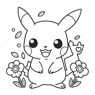 Schattig Meisje Pikachu Met Bloemen Kleurplaat 52186-43430