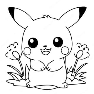 Schattig Meisje Pikachu Met Bloemen Kleurplaat 52186-43431